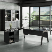 Bureau de travail moderne en verre multicolore en forme de L pour manager 2025 - Mobilier commercial multifonctionnel