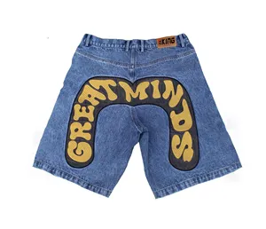 Custom Designer Baggy Streetwear Casual Washed Chenille Embroidery Patches Summer Jean Shorts Men