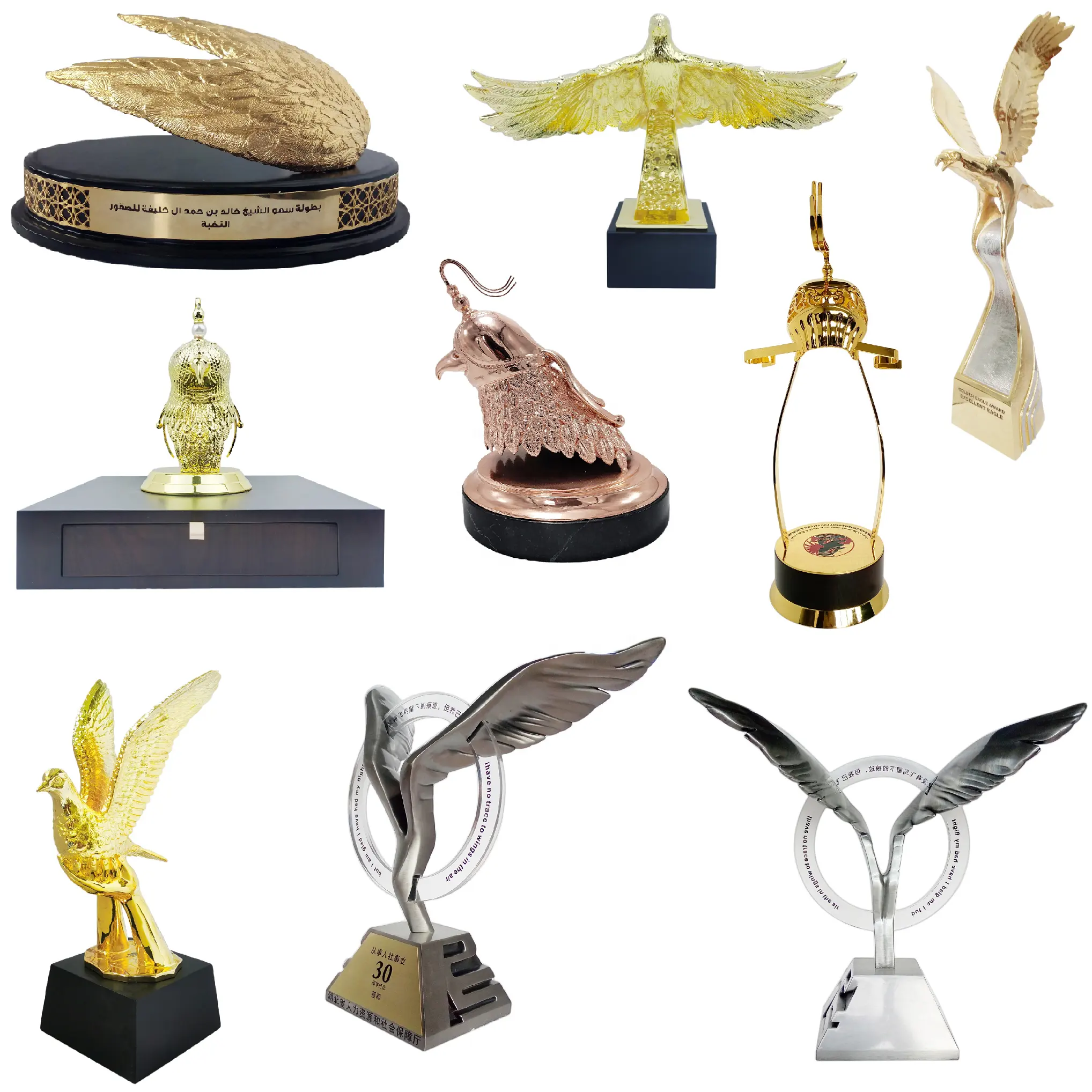 Saudi-Arabien Katar Falcon Eagle Award Trophäe Eagle Trophy Cup Gold metall mit Marmorsockel Vergoldete Sport medaillen Volkskunst 827