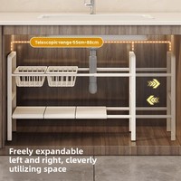 Étagère de rangement sous évier extensible en acier inoxydable à double niveau pour la cuisine, support multifonctionnel pour casseroles, résistant à la rouille