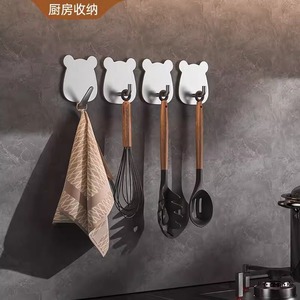 Stainless Steel <b>Wall</b> <b>Hooks</b> Round Heavy Duty Punch Free Kitchen Bathroom Storage Organization - Product Image 1