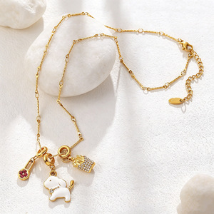 DIY Multi Charm Necklace 18K Gold Plated Stainless Steel <b>Bear</b> Sailboat Badminton Pendants Stackable Jewelry - Product Image 3