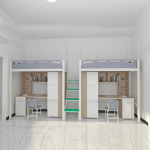 Litera doble sobre litera completa para niños, litera de acero con armario para adultos - Product Image 2