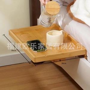 Étagère de rangement de chevet, support de projecteur sans perçage pour petit appartement, table flottante de chevet en bois massif à lattes, rangement de chevet - Product Image 2