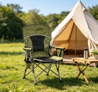 Chaise pliante d'extérieur portable, légère et confortable, avec porte-gobelet et poche latérale, en acier carbone et tissu Oxford, pour le camping