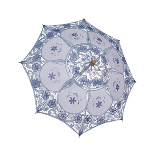 Mini parapluie droit pour adulte, design européen, blanc ivoire, avec dentelle, pour mariée, manivelle en bois, 8 baleines - Product Image 1