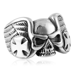yunnique Stainless Steel <b>Skull</b> Cross <b>Ring</b> For Men Punk Style Halloween Jewelry Silver Color Geometric Design Fashion <b>Ring</b> - Product Image 3