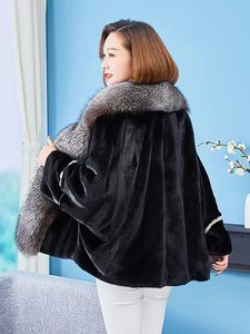 Manteau en fourrure de vison naturel haut de gamme pour <span class=keywords><strong>femme</strong></span> avec grand col en fourrure de renard <span class=keywords><strong>argenté</strong></span>, veste d'hiver luxueuse et fourrée, grande taille, vêtement d'extérieur - Product Image 5