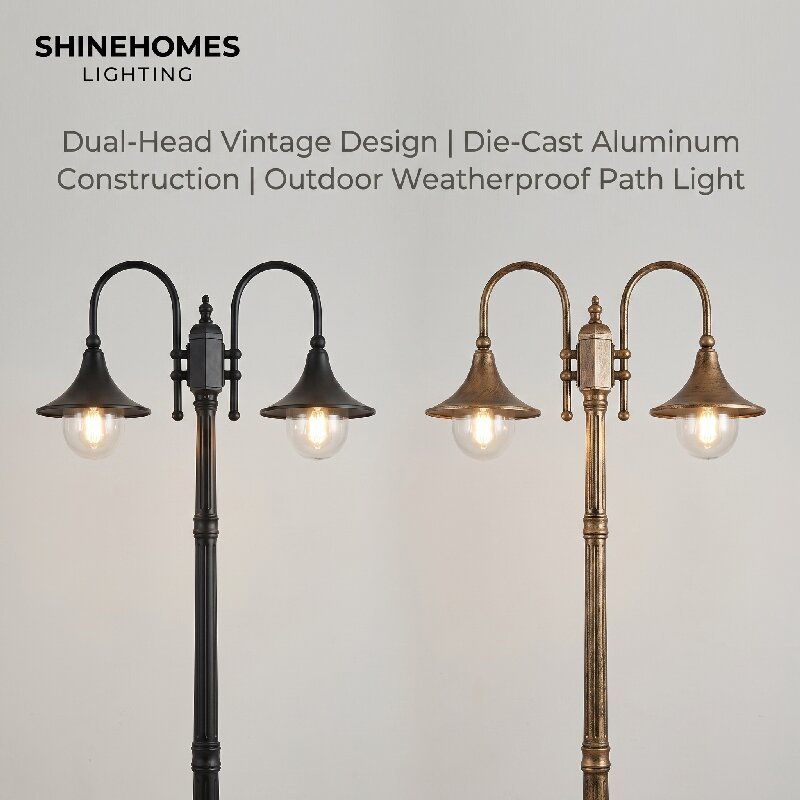 Die-Cast Aluminum Dual-Head Vintage Outdoor Path Light IP65 Weatherproof Rust Resistant Wide Illumination for Landscape Project