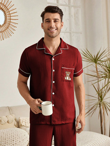 Pigiama da Uomo con Colletto a Risvolto, Maniche Corte e Pantaloni, Set 2 Pezzi, Abbigliamento da Notte Leggero e Morbido per <span class=keywords><strong>l</strong></span>'Estate - Product Image 3