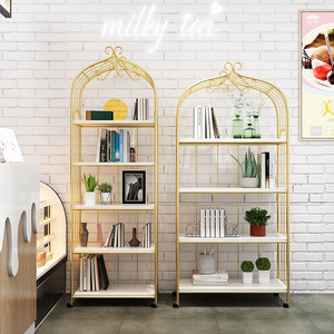 Étagère de rangement en forme de cage à oiseaux dorée de style nordique, écologique, multi-niveaux, pour l'affichage au sol de livres, cosmétiques, nail art, chaussures, sacs - Product Image 1