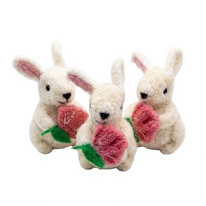 Handmade Needle Felted Bunny Set Traditional Eco-Friendly Pink <b>Flower</b> Decorative Indoor Christmas Decoration Small Wall Hanging - Product Image 1