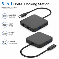 Hub USB C 6 en 1, Estación de Acoplamiento Dual HDMI 4K 60Hz, Adaptador Tipo C a USB 3.0 de 100W PD, Divisor Multipuerto para Monitor Dual