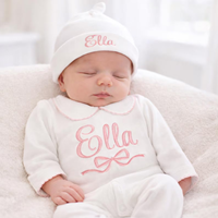 Ensemble de tenue pour bébé fille nouveau-né pour l'hôpital, 100% coton, avec monogramme, barboteuse et bonnet noué, tenue brodée pour la sortie de maternité