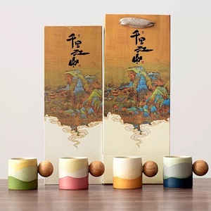 Set di <span class=keywords><strong>Tazze</strong></span> <span class=keywords><strong>da</strong></span> Tè e Caffè in Ceramica Imperial Palace Wenchuang a Quattro Colori, 85ml, Confezione Regalo, Graziosa Tazzina in Ceramica con Supporto in Legno - Product Image 2