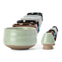 Ensemble de 2 pièces en céramique pour matcha, design japonais, écologique, comprenant un bol à mélanger le thé et un support pour fouet vert, pour stock RTS