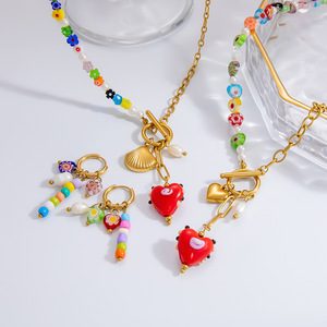 Collar con Colgante de Cristal en Forma de Corazón con Cuentas y Dijes, Chapado en Oro, para Mujer, Joyería de Moda, Regalo, Origen Yiwu - Product Image 1