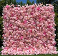 Mur de fleurs artificielles en soie rose orange 8 pieds x 8 pieds Décoration de fond de mariage pour Noël Graduation Nouvel An chinois