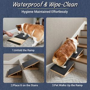 Rampe d'escalier pliable en bois pour animaux de compagnie, escalier intérieur pour chien, tapis antidérapant, rampe pour chien âgé, escalier personnalisable - Product Image 2