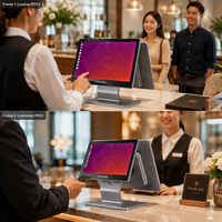 Terminal de point de vente tout-en-un en gros pour fabricants, écran tactile 15,6 pouces, conception sans ventilateur, aluminium argenté, POS OEM pour magasin de bubble tea