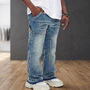 Men <b>Vintage</b> Light Wash <b>Flare</b> <b>Jeans</b> Custom Cotton Denim Streetwear Hip Hop Printed Bell Bottom Casual Trousers Fashion Pants Fits - Product Image 2