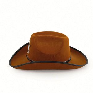 Sombreros de Vaquero Estilo Occidental al por Mayor para Hombre, Sombreros Fedora de Fieltro para Fiesta, Sombreros de Vaquero Marrones - Product Image 4