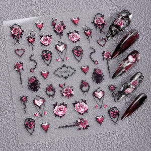 Rose Heart geprägte Nagel aufkleber Halloween 5D Soft Glue Selbst klebende Nagel aufkleber - Product Image 6