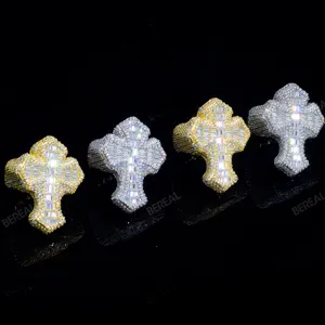 Оптовая продажа, 14 карат, 18-каратное золото Vvs Moissanite Cross мужские кольца в стиле хип-хоп со льдом из 925 серебряного бриллианта, кубинское кольцо с шестиконечной звездой
