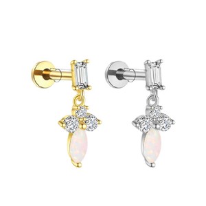 European American Light Luxury Zircon Opal <b>Stud</b> Earrings G23 <b>Titanium</b> Alloy Flat Bottom Insert Type Party Jewelry - Product Image 4