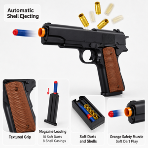 Pistola de Juguete <span class=keywords><strong>1911</strong></span> <span class=keywords><strong>Colt</strong></span> con Expulsión de Cartuchos, Lanza Dardos Suaves, Diseño de Madera, 19cm, para Juegos de Tiro al Aire Libre para Niños - Product Image 2