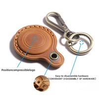 Porte-clés mousqueton en cuir véritable fait main, mini-sac de protection, motif goutte d'eau, sérigraphié pour traceur anti-perte