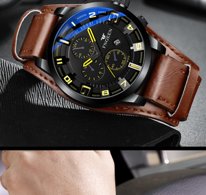 Montre à grand cadran pour hommes, bracelet en cuir, tendance, pour étudiants, à la mode, décontractée, étanche - Product Image 2