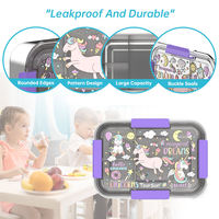 Boîte à lunch en acier inoxydable pour enfants avec impression de licorne de dessin animé personnalisée ODM, compartiment anti-fuite