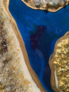 Decorazione Murale di Lusso Arte in Resina Blu Pavone Personalizzata Arte Murale in Resina Epossidica Geode Dorata Dipinto su Tela con Cristalli per Casa Ufficio Hotel - Product Image 4