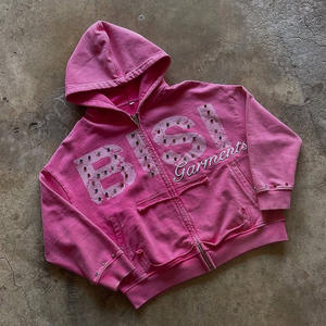 Sweat-shirts unisexes 100% coton, style streetwear oversize, pour l'automne, avec impression personnalisée, logo brodé, effet délavé, strass. - Product Image 1