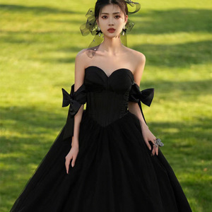Black Sweetheart Neckline Ball Gown Wedding Dress Empire Waist Tulle Vintage Style For Photography And Banquets - Product Image 3