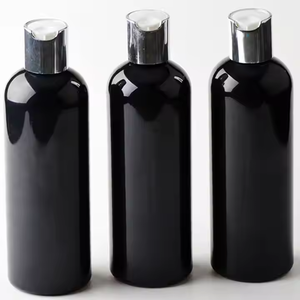 Flacon Noir à Épaulement 300 ml avec Bouchon Plastique Brillant Or et Argent, Conteneur Vide pour Shampoing, Émulsion ou Lotion - Product Image 2