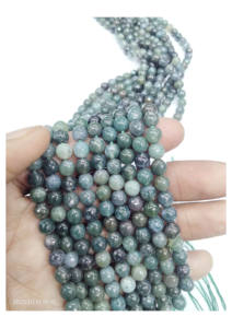 Collier de perles rondes en agate verte mousse naturelle de qualité AAA, thème Amour du Rajasthan, cadeau pour elle - Product Image 2