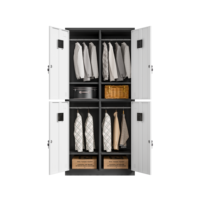 Armoire de rangement métallique à 4 portes et deux niveaux, noir et blanc, avec serrure à clé séparée, pour vestiaire d'usine et salle de sport