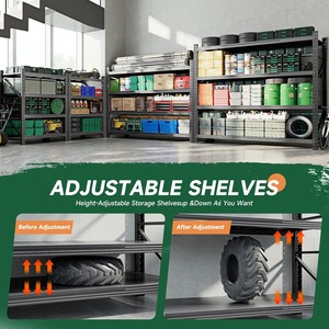 מדפים מתכווננים בעלי 4 שכבות, עמידות בינונית, ללא ברגים, מפלדה, מערכת מדפים ארוכת טווח למחסן, הגנה מפני קורוזיה לאחסון - Product Image 6