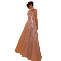 Gaun Pesta Pernikahan Sharon Said Model A-Line Elegan Warna Rose Gold Satu Bahu dengan Selendang Lipit untuk Acara Malam dan Prom