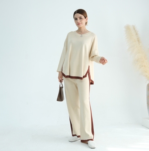 2024 ropa de <span class=keywords><strong>estilo</strong></span> árabe de Oriente Medio para <span class=keywords><strong>mujer</strong></span>, conjunto de punto grueso de invierno, suéter suelto, <span class=keywords><strong>pantalones</strong></span> de pierna ancha, conjunto de dos piezas - Product Image 5