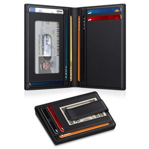 <b>Men's</b> Genuine Leather <b>Wallet</b> Multi-Card Slot Ultra-Thin Bi-Fold Business Minimalist Everyday Use <b>Black</b> - Product Image 5