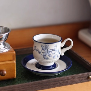 Vintage High-Footed Ceramic <b>Cup</b> <b>Saucer</b> Set Hand-Painted Chinese Style for Afternoon Tea - Product Image 4
