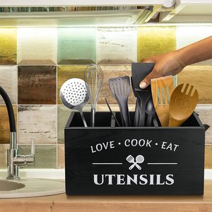 Support de rangement multifonctionnel moderne en bois noir à <span class=keywords><strong>3</strong></span> niveaux pour ustensiles de cuisine, vaisselle et bols, gain de place - Product Image 6