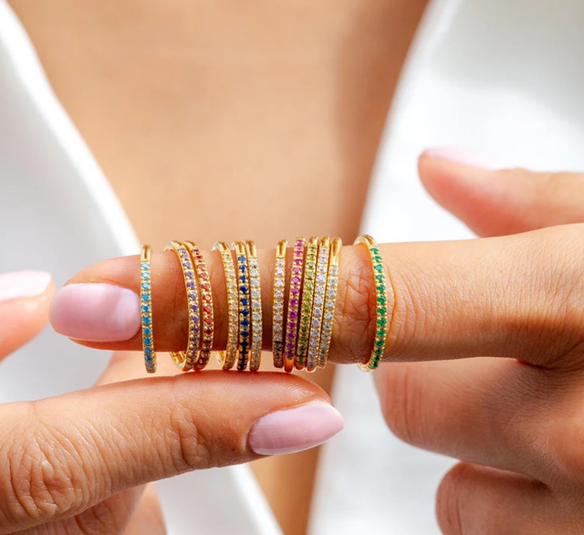 Trendy Stainless Steel Crystal Ring Birthstone Stacking Rings Personalized Eternity Ring for Mom Stackable Birthstone Ring