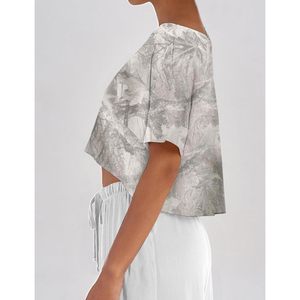 FOXA Camiseta corta con hombros descubiertos para mujer, camiseta deportiva de manga corta con cuello barco, camiseta holgada transpirable de verano - Product Image 3