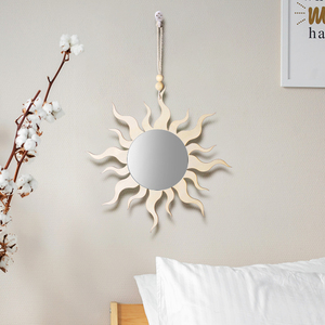 Miroir en bois <span class=keywords><strong>soleil</strong></span> <span class=keywords><strong>lune</strong></span>, ensemble de miroir décoratif suspendu au mur, style bohème, maquillage pour chambre à coucher, salon, appartement, entrée, décoration de la maison - Product Image 3