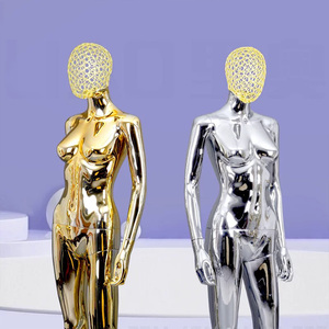 Maniquíes de exhibición de ventana de tienda de ropa de boda de mujer con cabeza ahuecada de plata dorada galvanizada con acabado cromado de gama alta - Product Image 3