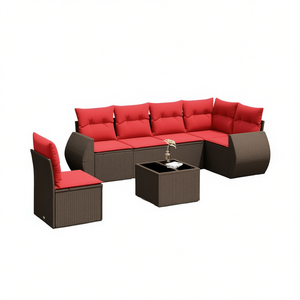 Set Divano da Giardino in Polyrattan Marrone con Cuscini, 7 Pezzi, Arredamento da Esterno Stile Contemporaneo per Giardino, Capacità 6 Posti - Product Image 1